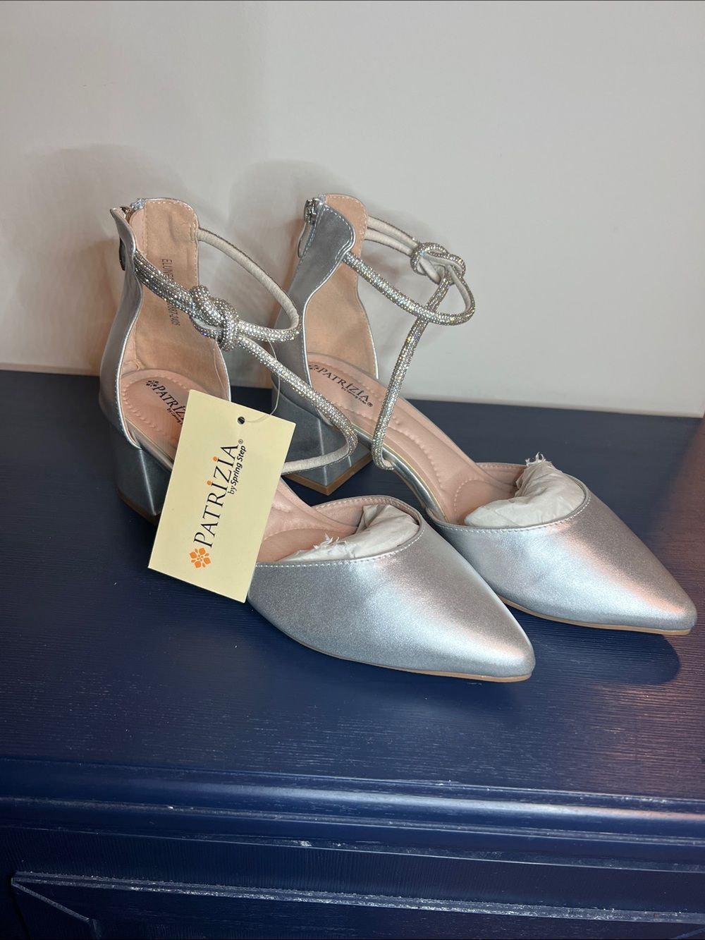 Patrizia Silver Pointed Toe Strappy Block Heel Pumps size 39